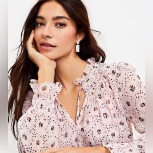 Loft Daisy Ruffle Tie Neck Blouse - Picture 2 of 10